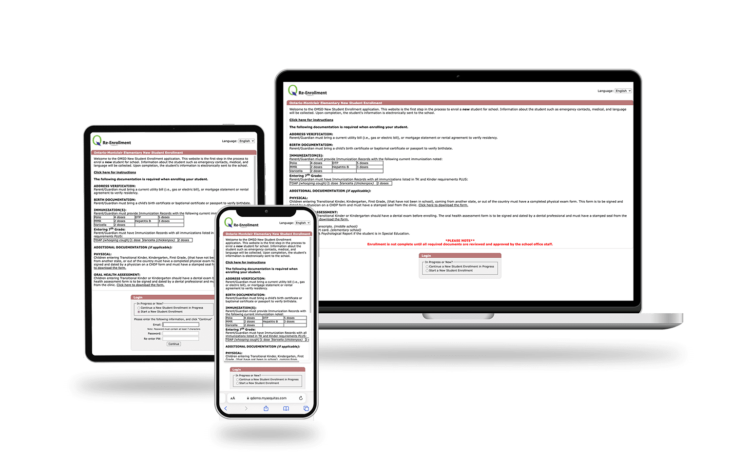 Online Registration on devices
